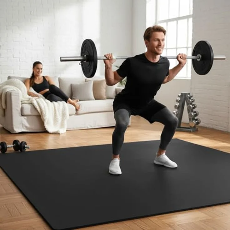 EYEPOWER Bodenschutzmatte Fitness mit Rand, 9 Puzzlematten 30x30 cm in Schwarz, Vibration- und Schallschutz, 0,8 qm für Homegym und Fitnessgeräte – Bild 2