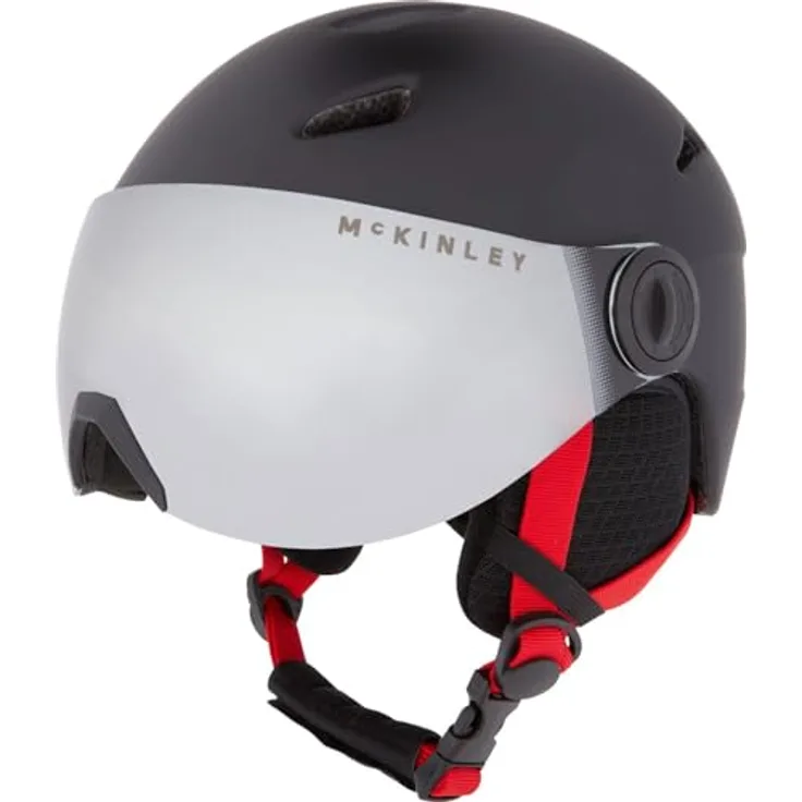 McKinley Kinder Pulse S2 Visor HS-017 Skihelm, Stabil mit nahtloser Schale und dauerhafter Belüftung, Schwarz/Rot, Größe M