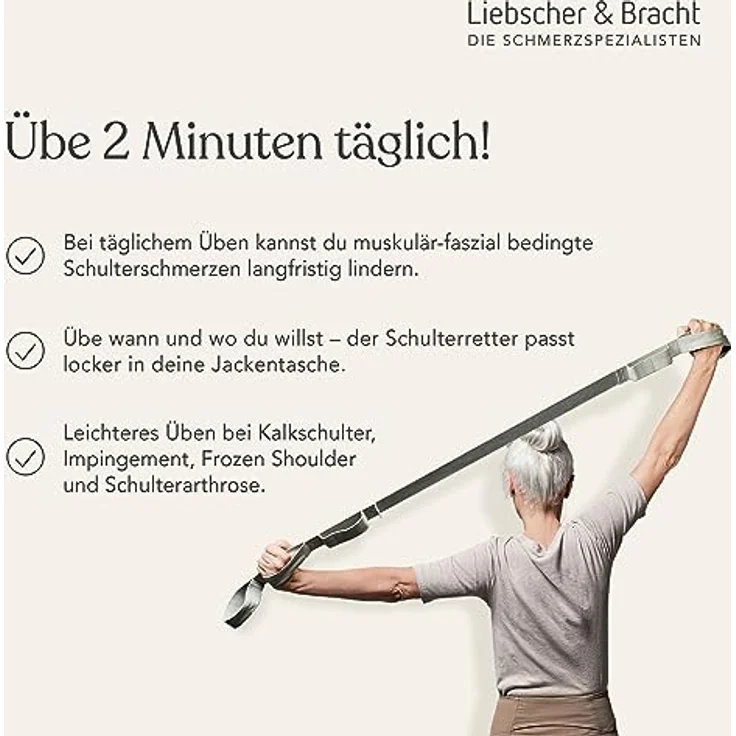 Liebscher & Bracht Original Schulterretter, Dehnungsgurt mit Schlaufen für Schulterschmerzen, 100% Baumwolle, inklusive Übungen in der App, Made in Germany – Bild 2