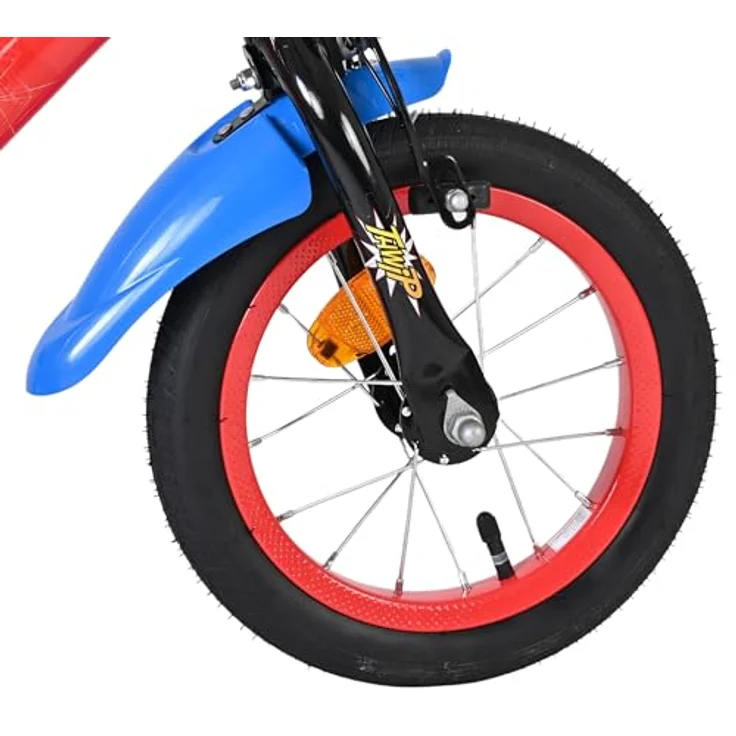 Volare Spider-Man Kinderfahrrad, 12 Zoll mit Handbremse, Rücktrittbremse, abnehmbaren Stützrädern, Blau/Rot – Bild 10