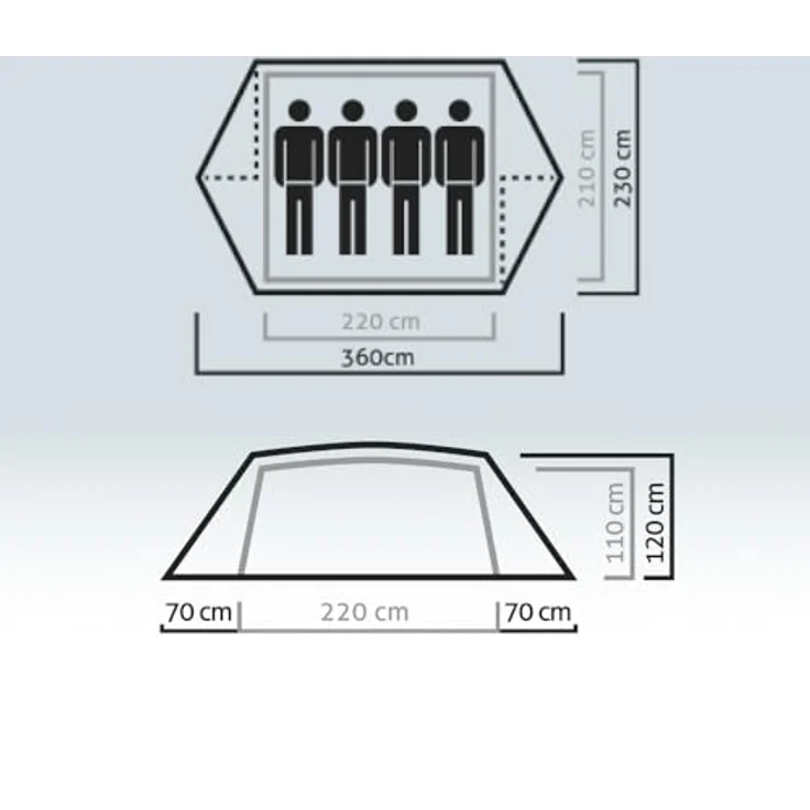 Salewa Denali IV-Zelt, 4-Personen Trekkingzelt für 3 Jahreszeiten, grau, Wassersäule 3000mm/5000mm, Packmaß 55x22x16cm – Bild 5