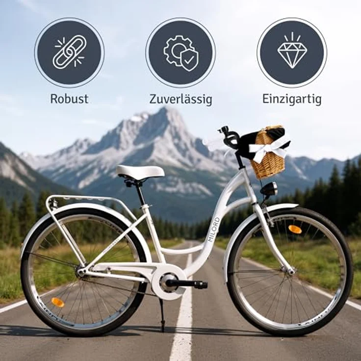 Milordbikes City-Fahrrad, 46 cm, Weiß, Metall, mit hochwertiger Ausstattung und Aluminiumfelgen, ideal für Freizeit, Sport & Fitness – Bild 5