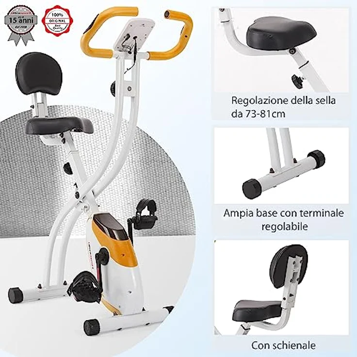 Ultrasport F-Bike 200B, Fahrradtrainer, faltbarer Heimtrainer, mit Rückenlehne, LCD Trainingscomputer, maximales Benutzergewicht 110 kg, Herzfrequenzmessung, 8 Widerstandsstufen, Orange/Weiß – Bild 4