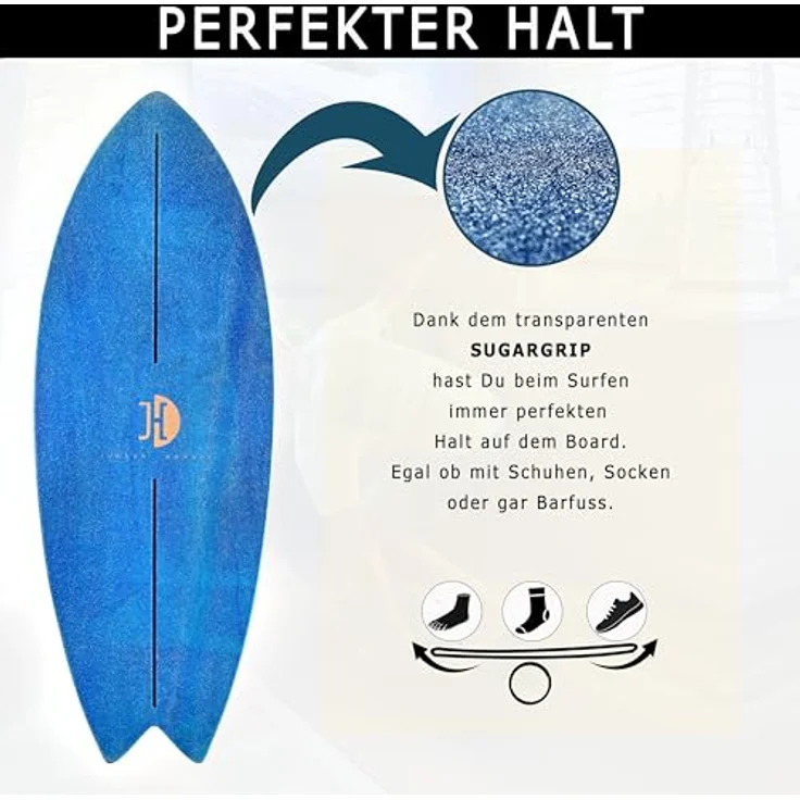 JUCKER HAWAII Balanceboard Ocean Rocker Blue - Geschwungenes Indoor Surf Balance Board mit Rocker Shape - Balanceboard und Trickboard mit Korkrolle und Matte – Bild 3
