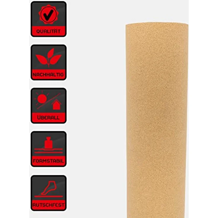Deuser Matte Yogamatte Kork, beige - Nachhaltige Yogamatte mit innenliegendem Tragegurt, rutschfest und formstabil – Bild 2