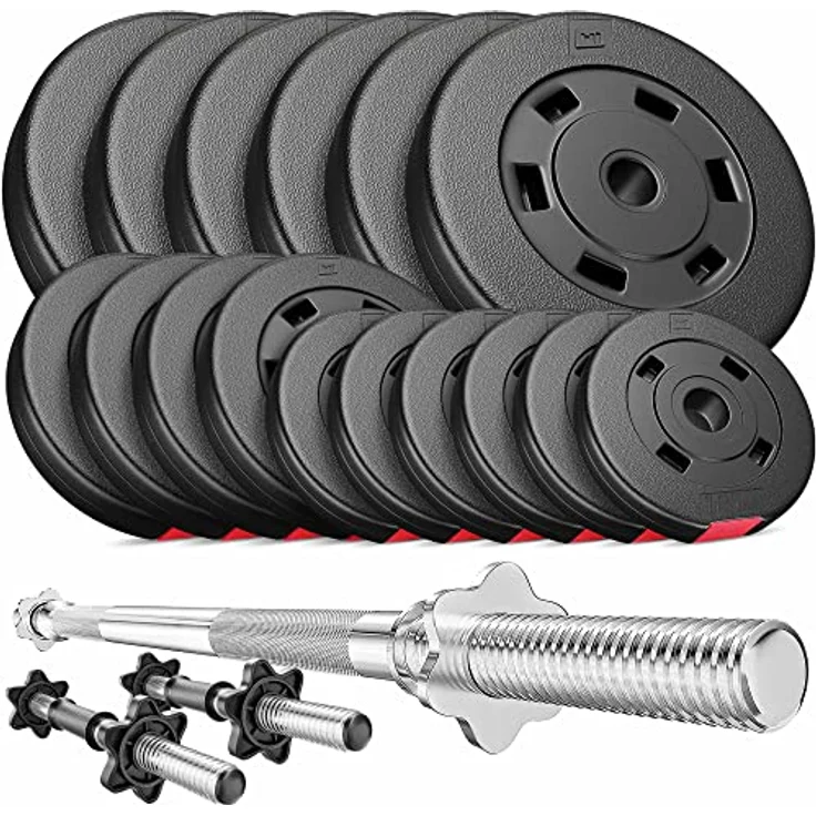 Hop-Sport Hantelset 58 kg, 1x Langhantel, 2X Kurzhanteln, Hantelscheiben 30 mm: 6x5 /4x2,5 /6x1,25kg – Bild 1