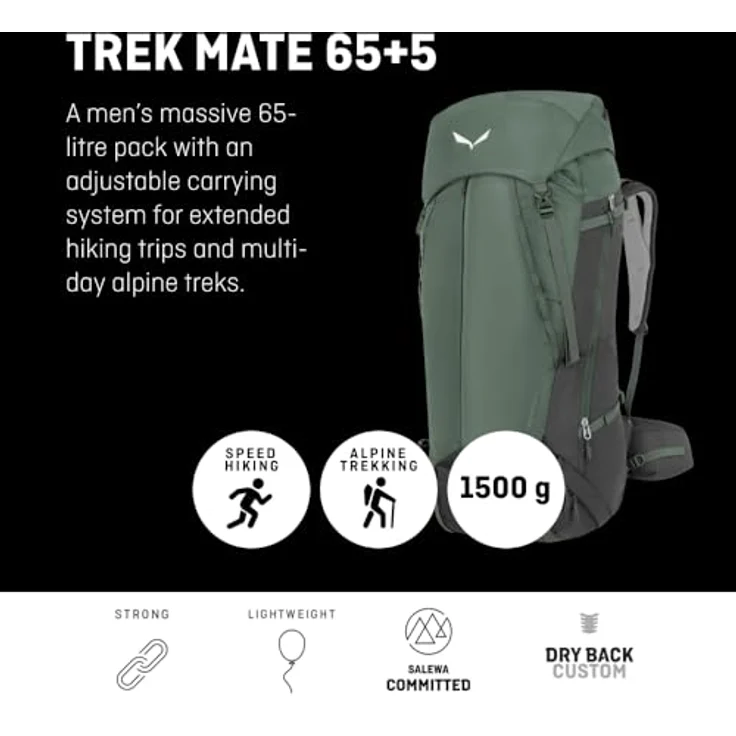 Salewa Trek Mate 65L Rucksack, grau, 72 cm, 100% Polyester, ideale Wahl für Wandertouren – Bild 2