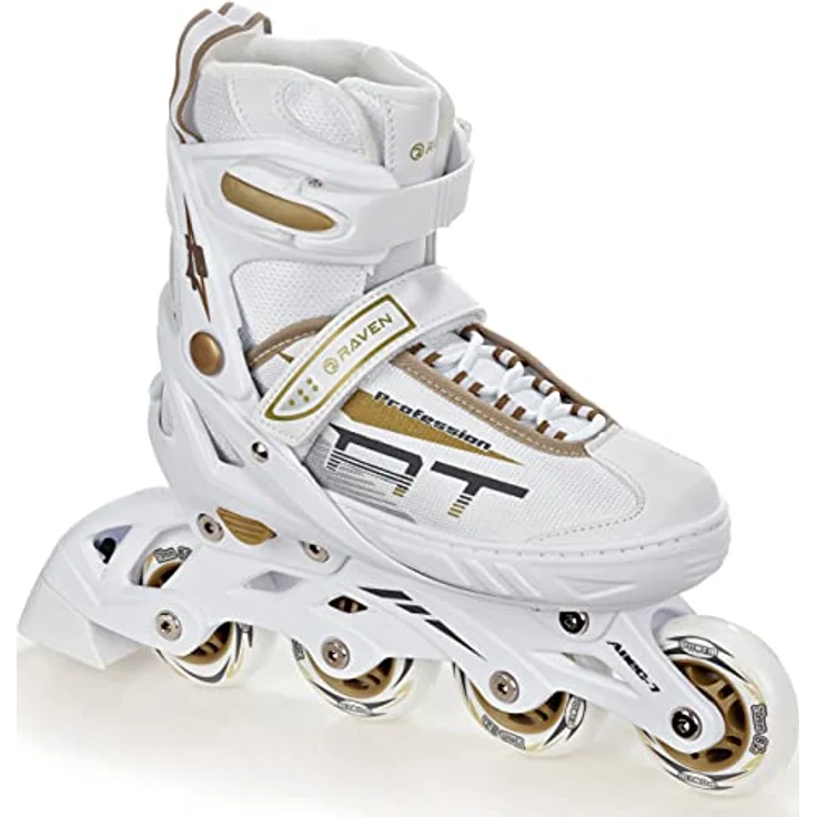 RAVEN Profession Inlineskates, verstellbar 2in1 für Kinder und Erwachsene, White/Gold, Größe 38-42 (25cm-27,5cm) mit Komfort- und Sicherheitsfeatures – Bild 4