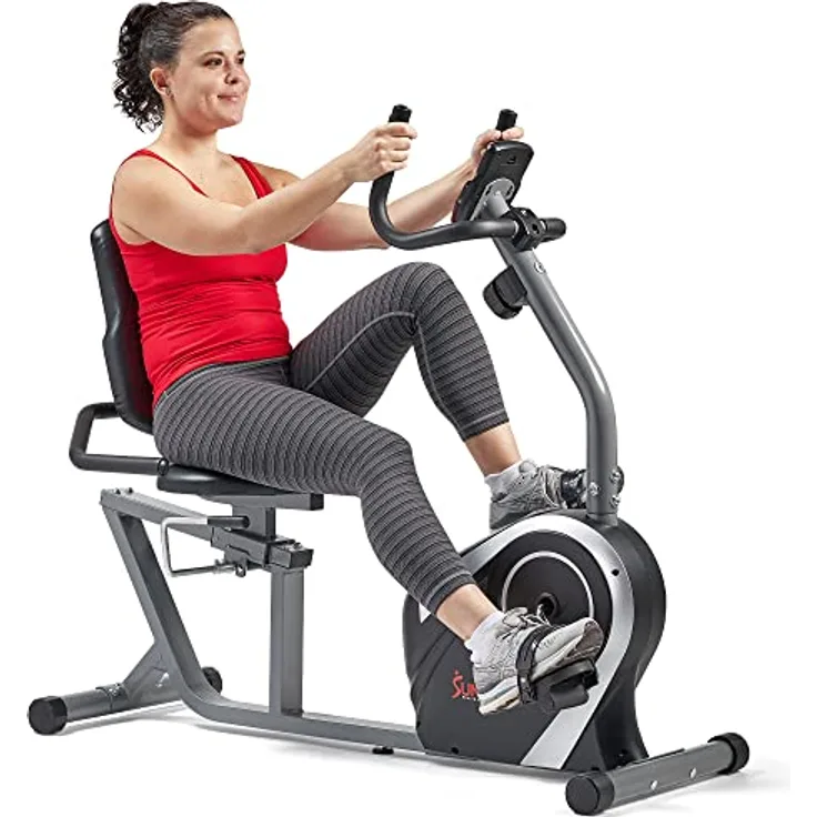 Sunny Health & Fitness SF-RB4616 Heimtrainer mit Lehne mit Magnetwiderstand, 136 kg max. Gewicht, verszellbarer Sitz, Monitor, Pulsfrequenz, Ergometer, Handpulssensoren, geräuschloser Riemenantrieb