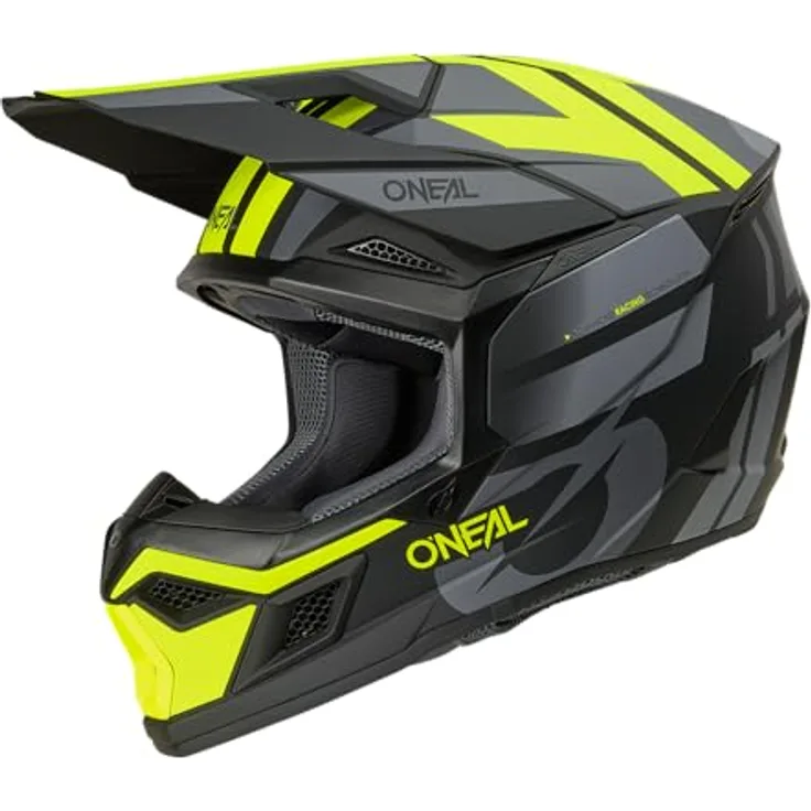 O'Neal 3SRS Helm Ride V.26, MX- und Enduro-Helm mit ABS-Konstruktion, schwarz/grau/neon gelb, Größe XS