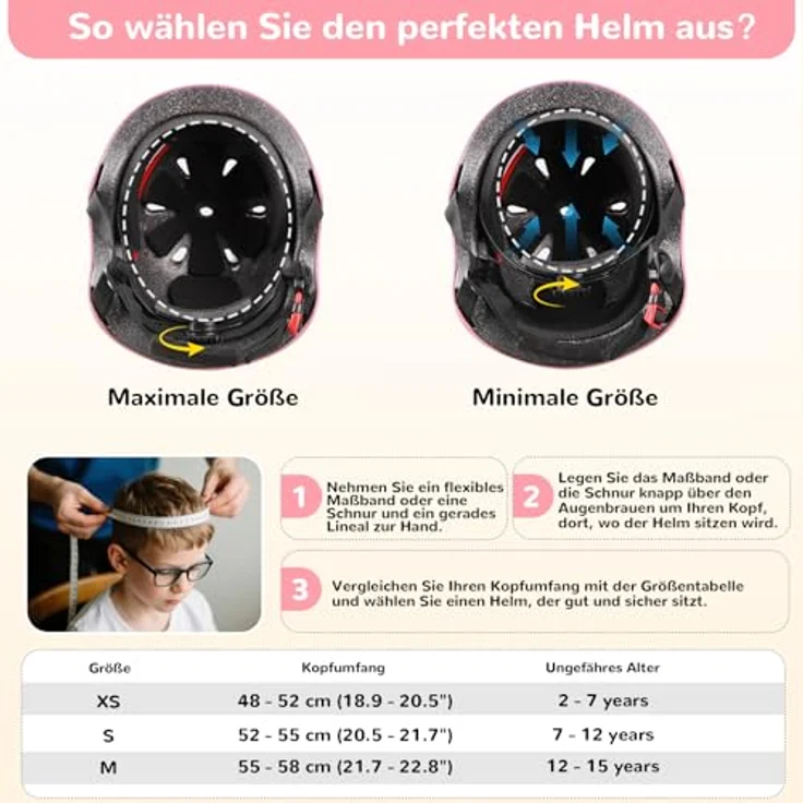 Tacklife PA-902 Kinder Fahrradhelm EN1078 CE-zertifiziert, verstellbarer Kinnriemen, 3D DIY & reflektierende Aufkleber, unisex, weiß/pink/blau – Bild 5