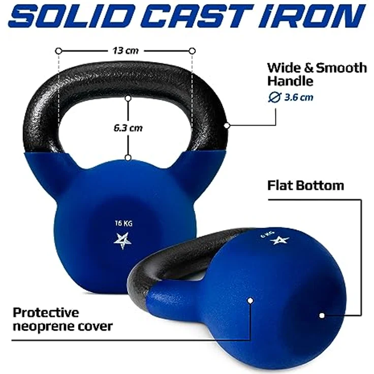 Yes4All WEAW Neopren beschichtete Kettlebell, Krafttraining Kettlebells - 16KG Dunkelblau – Bild 2