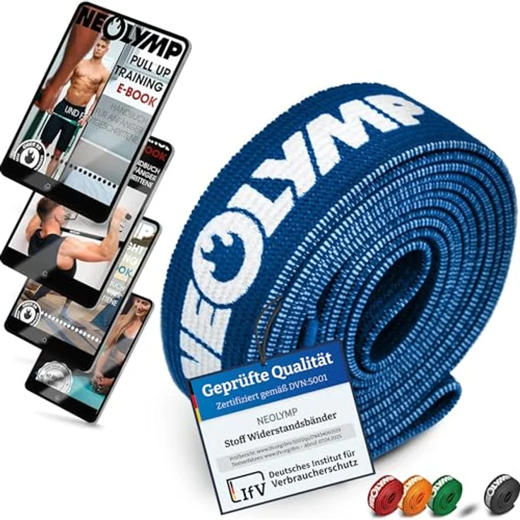NEOLYMP Lange Fitnessbänder aus Stoff, waschbare Resistance Bands mit Fitness E-Book, blauer Widerstand von 25-45 kg, ideal für Krafttraining und Klimmzüge – Bild 1