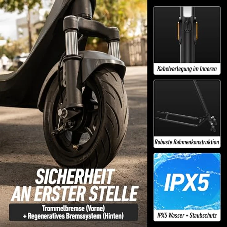 NIU KQi 200P E-Scooter mit Straßenzulassung, 20km/h, bis 54km Reichweite, 10" Luftreifen, klappbar, Federung, max. 120kg Belastung, App und Display – Bild 4