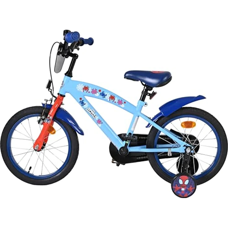Volare Spidey Kinderfahrrad, 16 Zoll, blau, mit Hand- und Rücktrittbremse, höhenverstellbar, abnehmbare Stützräder – Bild 14