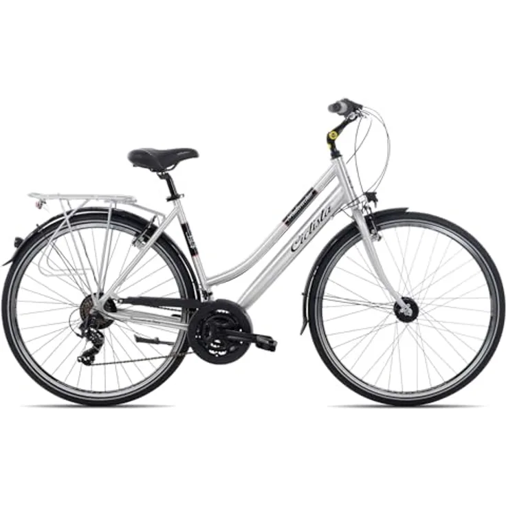 Ciclista Ponte Vecchio Trapez Damenrad, Citybike mit 21-Gang Shimano Schaltung, Aluminiumrahmen, silber-schwarz-rot, 56 cm