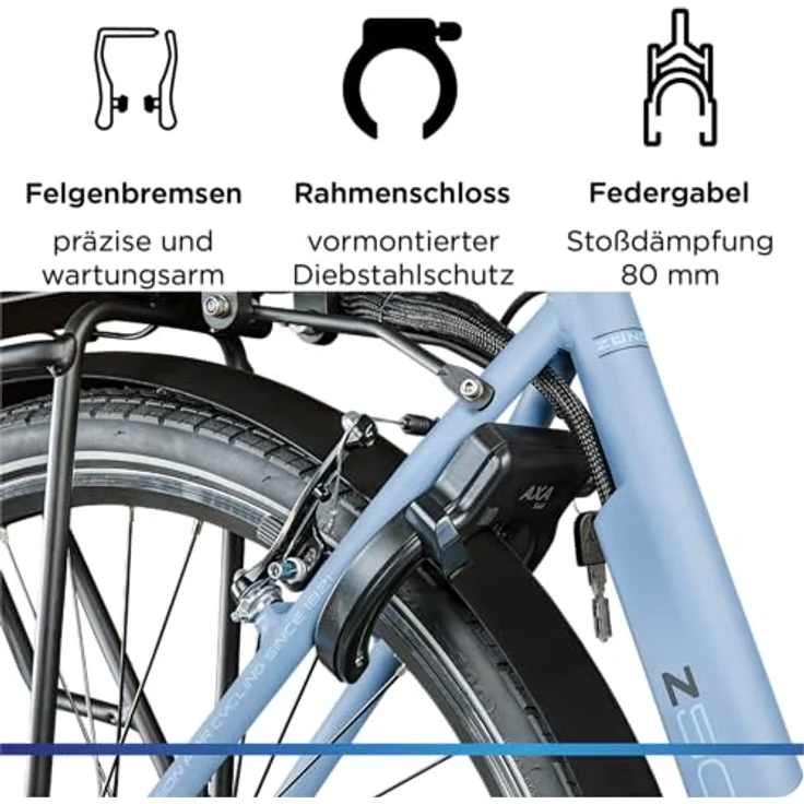 ZÜNDAPP Z502 E-Bike Damen 28 Zoll Pedelec mit 7 Gang Shimano Schaltung, 522 Wh Akku, Dusty Blue, 50 cm – Bild 5