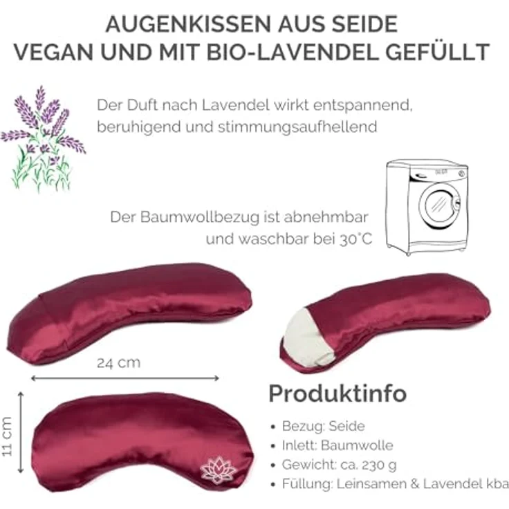 Bodhi Weiches Augenkissen mit Lavendel-Leinsamen-Füllung | Augenmaske für Yoga, Entspannung & Meditation | Bezug aus Seide, dunkelrot – Bild 4
