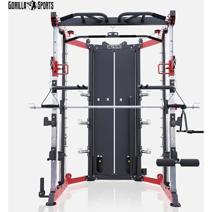 GORILLA SPORTS® Power Rack - inkl. Olympia Langhantel, Dip-Station, Kabelzug, Klimmzugstange, Beincurler - Power Cage, Kraftstation, Multipresse, Multistation, Fitness, Krafttraining, Gym, Zuhause - schwarz – Bild 3