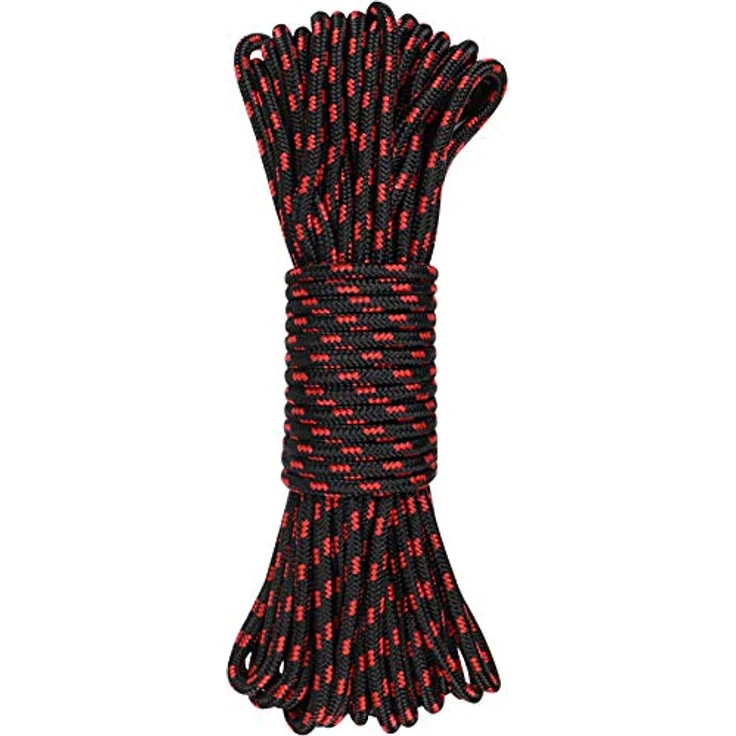 normani Stabiles Polypropylen-Seil, belastbar bis 250 kg, 5mm/15m, Schwarz/Rot, abriebfest und wasserabweisend – Bild 2