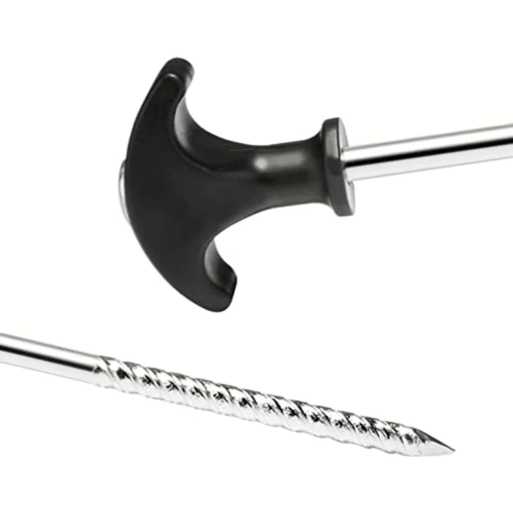 com-four® 24x Zelt-Heringe, robuste Erdnägel aus Stahl mit Gewinde, T-Griff, ideal für normalen und harten Boden, silberfarben/ schwarz – Bild 4