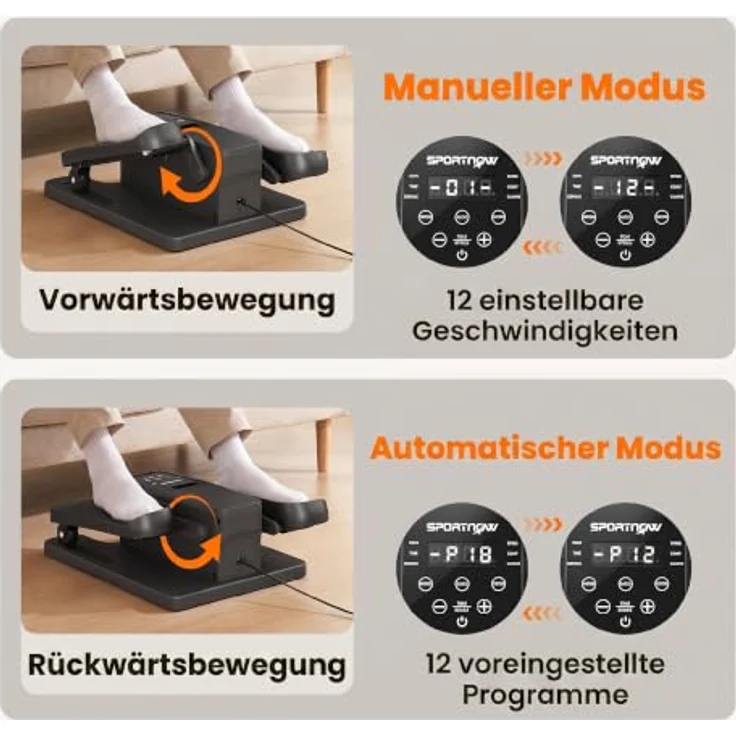 SPORTNOW Ellipsentrainer Mini Elektrischer Untertisch Crosstrainer, 12 Trainingsmodi, LED-Touchscreen, leise, schwarz – Bild 3