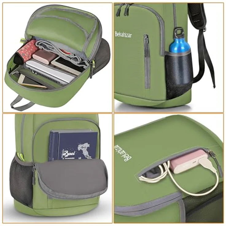 Bekahizar Faltbarer Rucksack 20L, leichter und wasserabweisender Wanderrucksack für Männer, Frauen und Jugendliche, Armee grün – Bild 4
