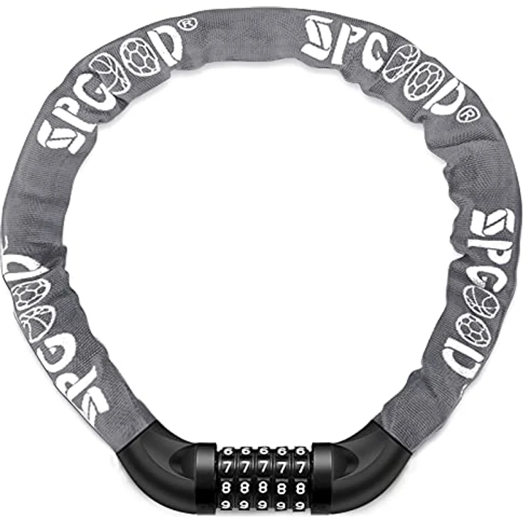 SPGOOD Fahrradschloss mit 5-stelligem Zahlencode, gehärteter Stahlkette (7 mm dick), hohe Sicherheitsstufe, 830 mm lang, Grau – Bild 1