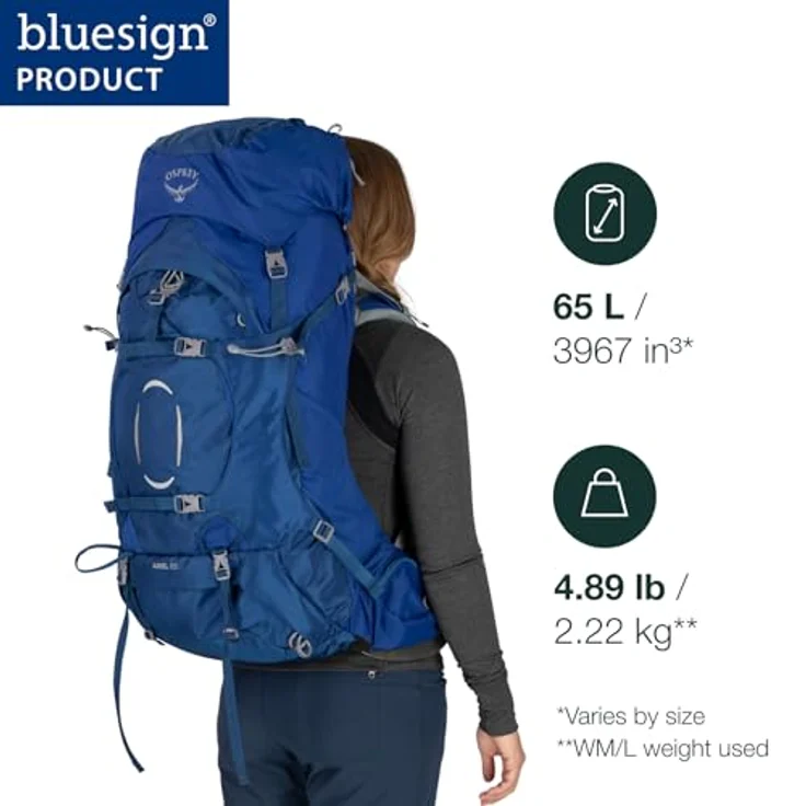 Osprey Ariel 65 WXS-S, Wanderrucksack mit 75 cm Volumen, ceramic blue – Bild 2
