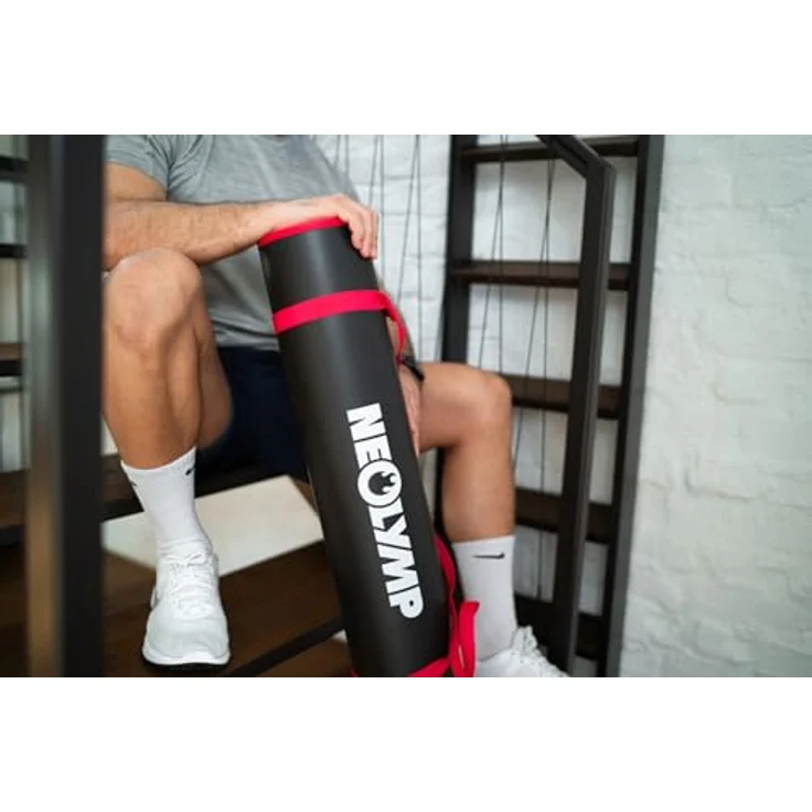 NEOLYMP Fitnessmatte 183x61 cm, extra dick und rutschfest, gelenkschonend, schalldämpfend mit Tragegurt, rote Stoffkanten – Bild 8