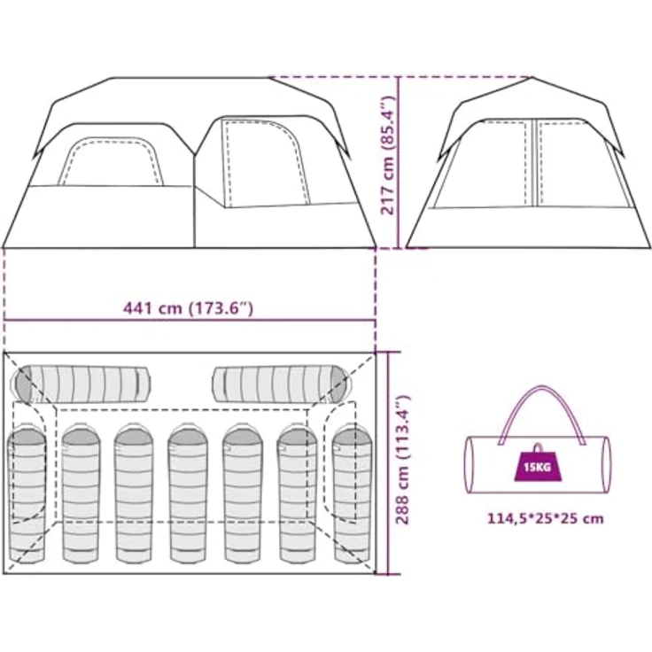 vidaXL Familienzelt 9 Personen, wasserdichtes Campingzelt mit Quick-Release-System, abnehmbarem Überzelt und Insektenschutz, Grau Orange – Bild 3