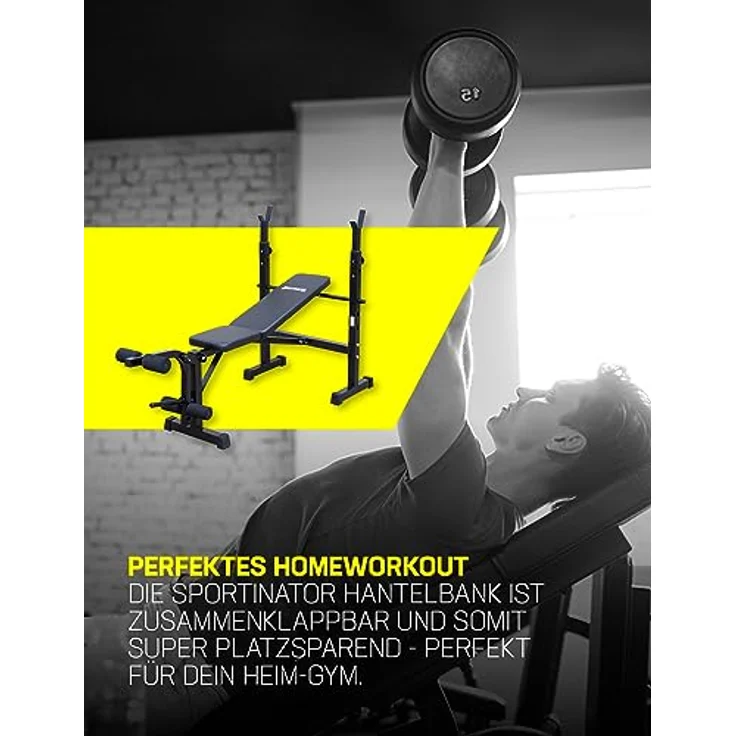 SPORTINATOR® "Herkules" Weight Premium Multifunktions Hantelbank, zusammenklappbar & platzsparend, Schwarz. Trainiere in deinem Home-Gym. Maße: 147 x 125 x 103 cm – Bild 3
