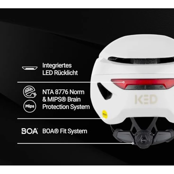 KED Mitro UE-Kollektion 25/26, Urban Fahrradhelm mit MIPS, BOA-Verstellsystem & 180 Grad LED-Sicherheitslicht, Light Grey Matt, Größe 52-58 (M) – Bild 3