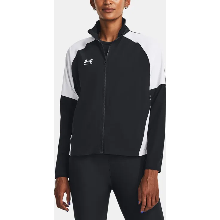 Under Armour UA W's Challenger Track Jacket, schwarz, atmungsaktives Material aus 87% Polyester und 13% Elasthan