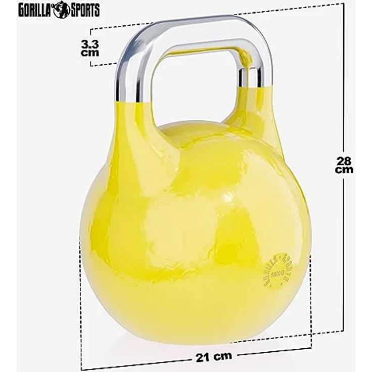 GORILLA SPORTS® Kettlebell Competition - Gewicht 8 kg bis 40 kg, Bodenschonende, aus Massivstahlguss, in 9 Farben - Wettkampf Kugelhantel, Schwunghantel, Kugelgewichte – Bild 4