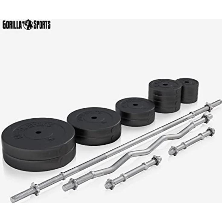 GORILLA SPORTS® Hantelbank - mit Ablage und Dip-Station, inkl. Hantelset 100kg, Verstellbar, Klappbar, Schwarz/Weiß - Drückerbank, Fitness Flachbank, Multifunktion, Trainingsbank mit Gewichten – Bild 3