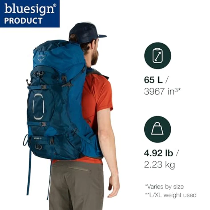Osprey Aether 65 S-M Rucksack, 80 cm, 100% Nylon, in garlic mustard green – Bild 2