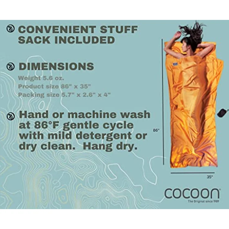 Cocoon TravelSheet, Schlafsack (220 cm) aus hochwertiger Seide, leicht und temperaturausgleichend – Bild 3