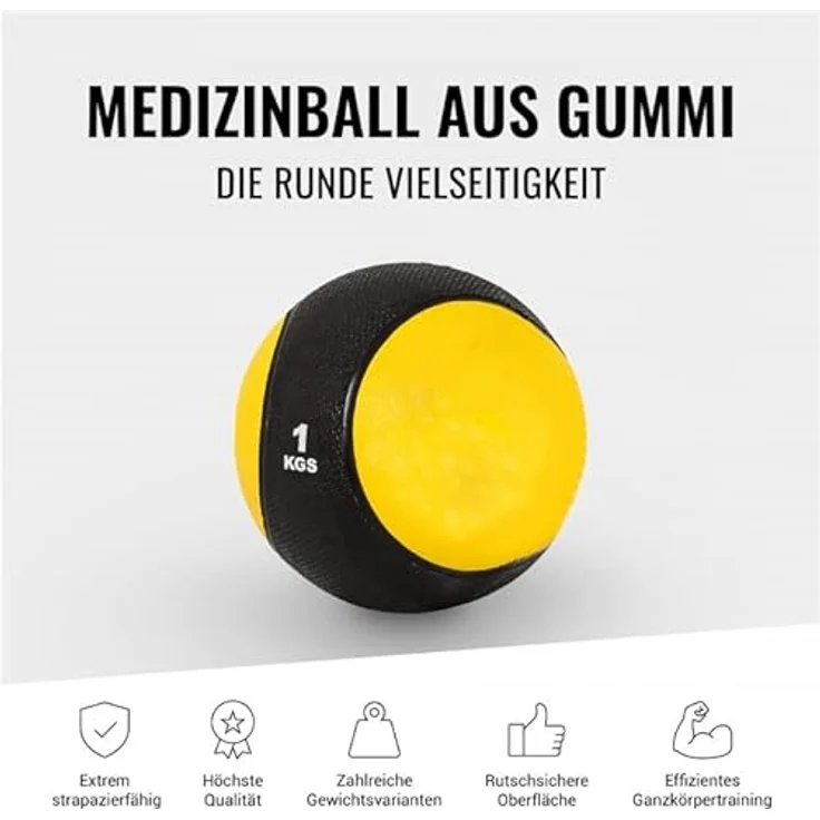 GORILLA SPORTS® Medizinball - Einzeln/Set, 1kg, 2kg, 3kg, 4kg, 5kg, 6kg, 7kg, 8kg, 9kg, 10kg Gewichte, mit griffiger Oberfläche, aus Gummi, Farbwahl - Slam Ball, Gewichtsball, Trainingsball, Slamball – Bild 3