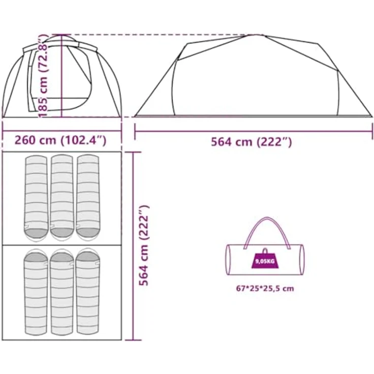 vidaXL Tunnel-Familienzelt 6 Personen, wasserdichtes Campingzelt in Blau mit praktischem E-Anschluss, abnehmbarem Überzelt und einfachem Auf- und Abbau – Bild 3