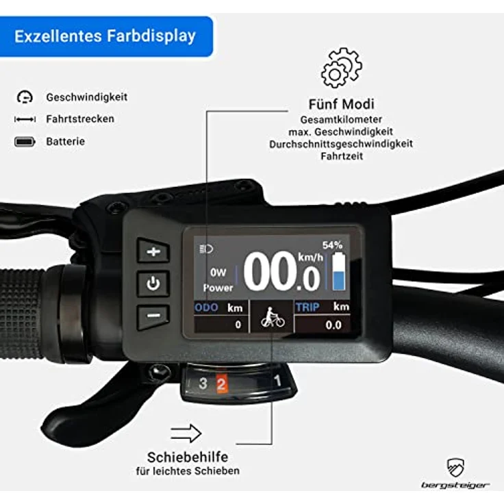 Bergsteiger Cannock 29 Zoll E-Bike mit 250 Watt Motor, Hydraulikbremsen, Aluminium Ebike Mountainbike Herren & Damen, Farbdisplay, Elektrofahrrad mit Shimano 24 Gang-Schaltung, in Blau - Preisvergleich – Bild 4