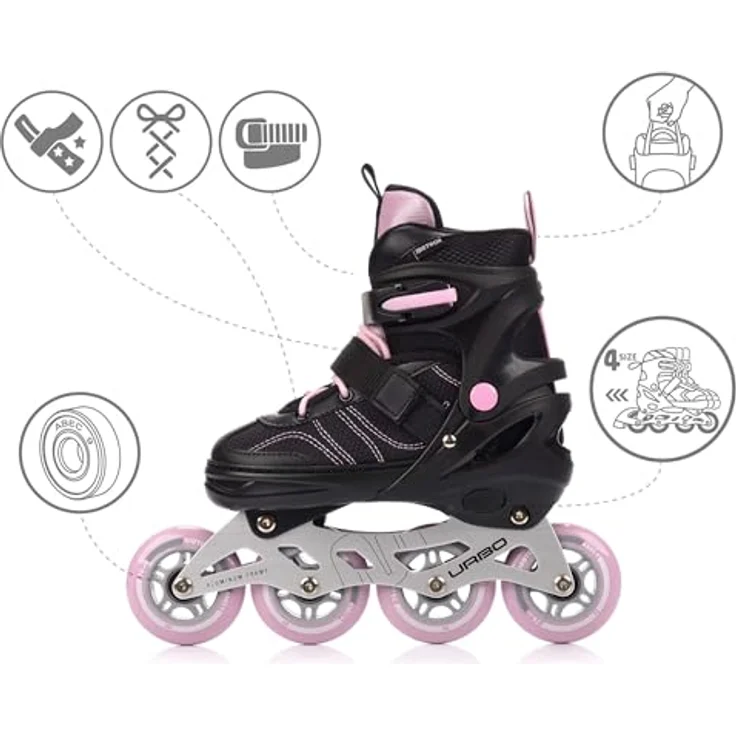 Meteor Urbo Verstellbare Inlineskates – Komfort und Stabilität mit ABEC-9 Lagern – Schwarz/Rosa, Größe M 34-37 – Bild 4