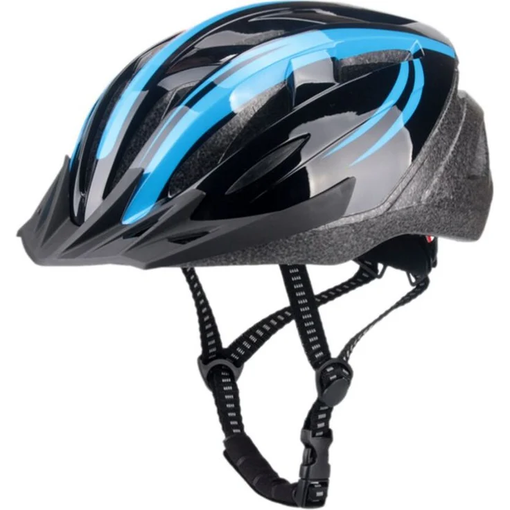 Ty-Trade Fahrradhelm 8226, Schutzhelm für Damen, Herren und Jugendliche, einstellbar 58-61 cm, schwarz/blau mit Sonnenblende und guter Belüftung