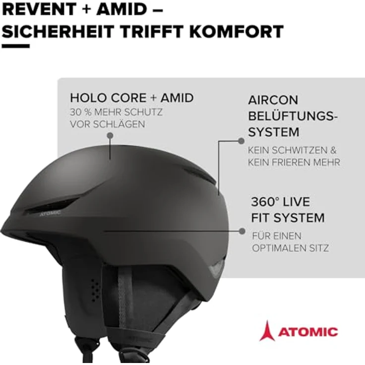 ATOMIC REVENT LITE Skihelm, Schwarz, Größe 51–55, mit 360° Fit System, Aircon Belüftung und Holo Core für maximale Stoßdämpfung – Bild 2