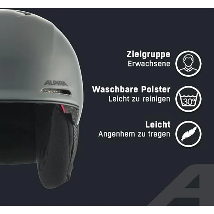 ALPINA BRIX Skihelm für Erwachsene, individuell verstellbar mit herausnehmbarem Innenfutter und stoßabsorbierender Ceramic Shell - Midnight-Grey matt - M (55-59 cm) – Bild 3