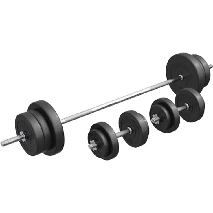 GORILLA SPORTS® Hantelset - 70kg, Langhantelstange 170cm, Gewichte 4x1,25kg / 4x2,5kg / 4x5kg / 2x10kg, 2x Kurzhanteln 30mm, mit 6 Sternverschlüssen, Kunststoff - Hantel Set, Kurzhantelset, Hanteln – Bild 1