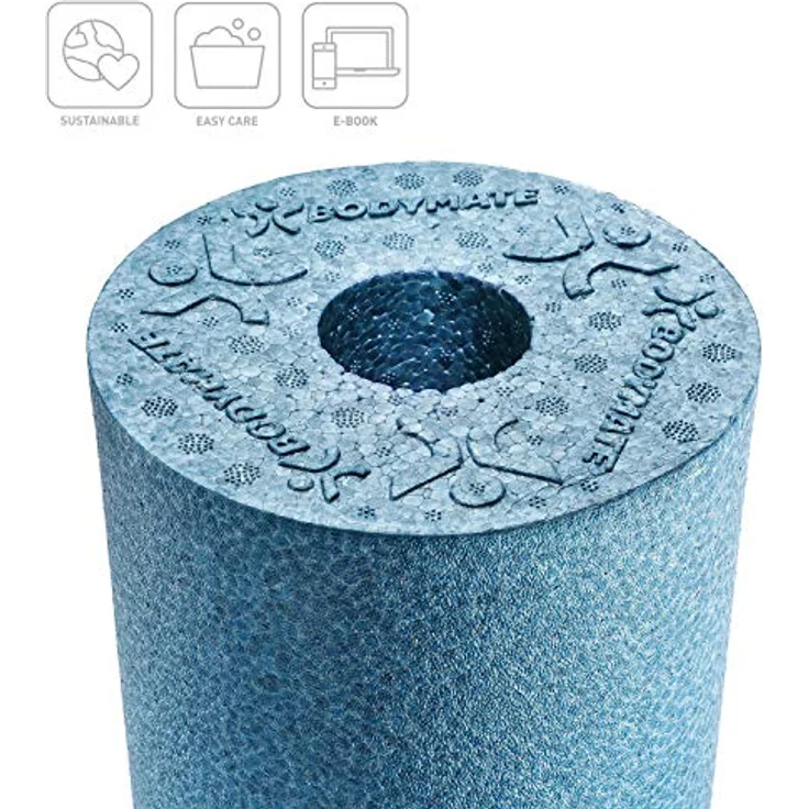 BODYMATE Faszienrolle Standard Mittel-Hart, EPP-Schaumstoff, mit Gratis E-Book, 30x15cm, Cool-Grey-Blue – Bild 2