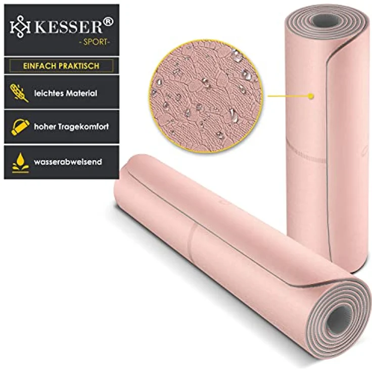KESSER® Gymnastikmatte mit Tragegurt rutschfest TPE Yogamatte Gepolstert & rutschfest Fitnessmatte, 183 x 61 Trainingsmatte für Fitness Sportmatte, Pilates & Gymnastik Workout extradick (Rosa) – Bild 2