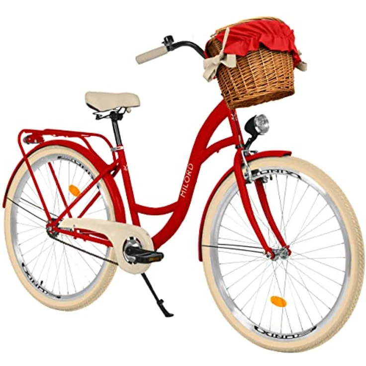 Milordbikes City-Fahrrad 46 cm, rot, Metall, mit Aluminiumfelgen und hinterem Träger für Freizeit und Fitness – Bild 1