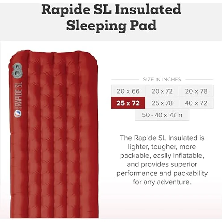 Big Agnes Rapide SL Insulated, aufblasbare Thermomatte für Hochtouren und Winterbiwaks mit R-Wert 4,8, antimikrobiellem Material und kompaktem Packmaß – Bild 2